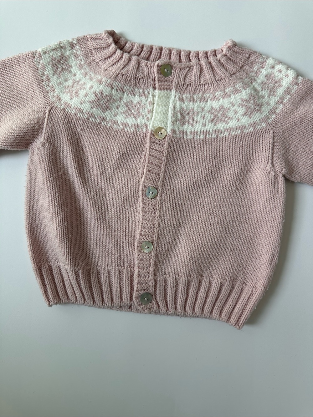 Baby Pink Fair Isle Yoke Button-Front Cardigan for Kids